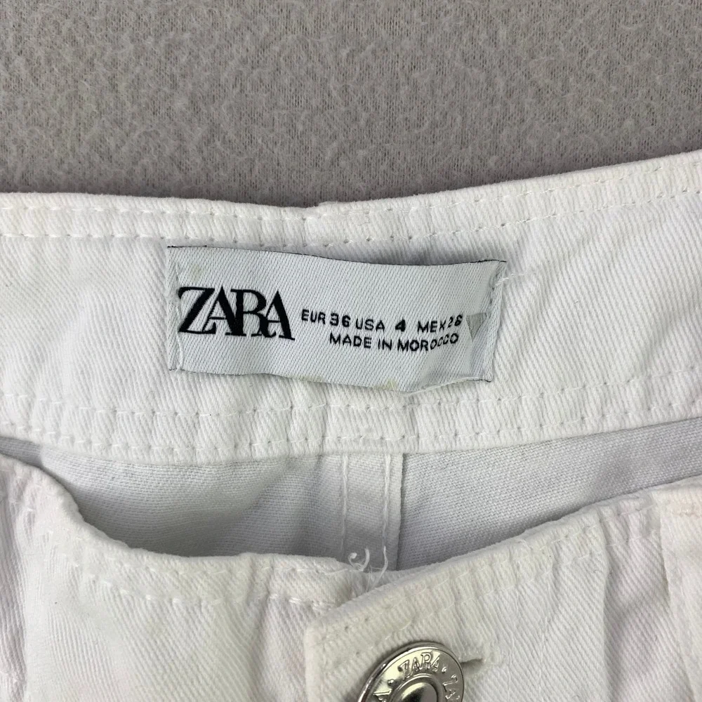 Zara Cargo Pants Women 4 White Straight Leg Utility Pockets High Rise Loose Fit